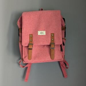 Wo Wang Pink Laptop Backpack With Lots Of Storage And Adjustable Straps.